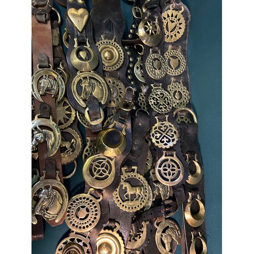 360 - 20 martingale & display straps with large number of Victorian and early 20th century horse brasses. ... 