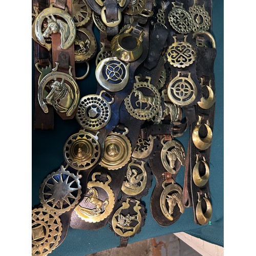 360 - 20 martingale & display straps with large number of Victorian and early 20th century horse brasses. ... 