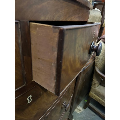 372 - Victorian mahogany bow fronted chest of drawers on turned feet and with original knobs. 105cm x52cm ... 