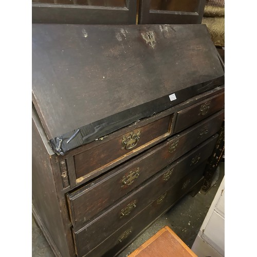 402 - Georgian oak bureau bookcase from a Norfolk country house. With 2 over 3 drawers, on raised bracket ... 