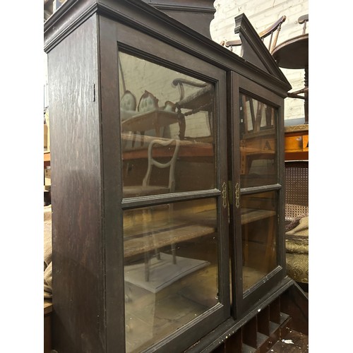 402 - Georgian oak bureau bookcase from a Norfolk country house. With 2 over 3 drawers, on raised bracket ... 