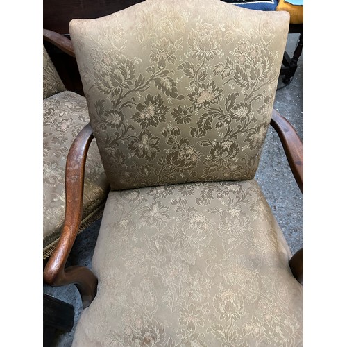 380 - Pair of 1920's mahogany framed armchairs with upholstered sprung seats.