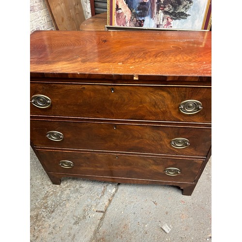 355 - Georgian mahogany chest  of 3 drawers with brass handles. 92cm x 44cm x 86cm