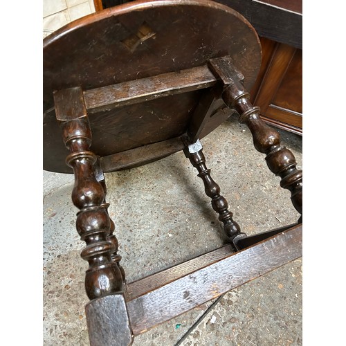 353 - Antique oak low table with circular top and turned legs. Made up probably in the 1920's from earlier... 