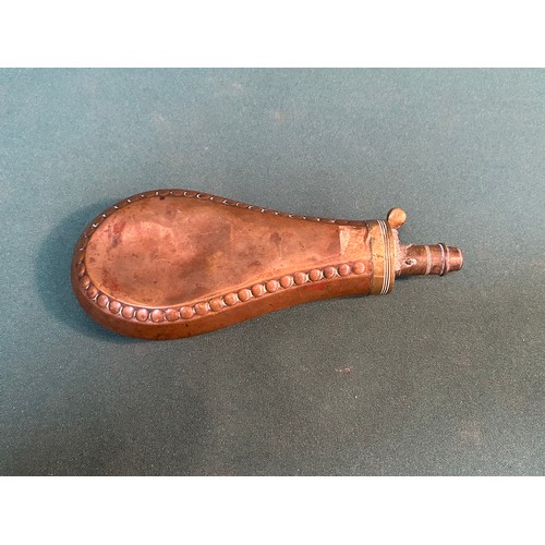 220 - Antique copper powder flask - spring broken