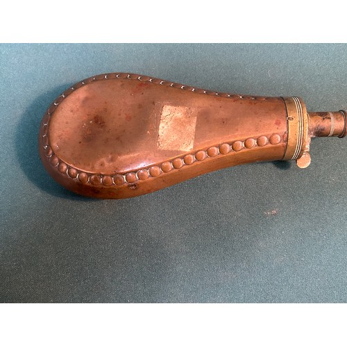 220 - Antique copper powder flask - spring broken