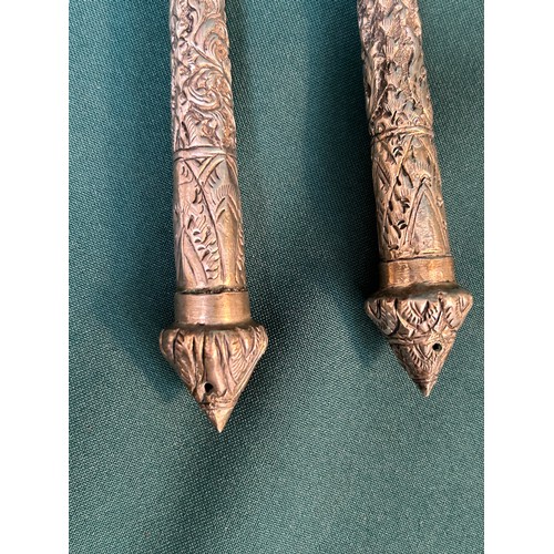 148 - Pair of 20th Century silver metal servers / slices with ornate embossed handles. Probably Thai / Far... 