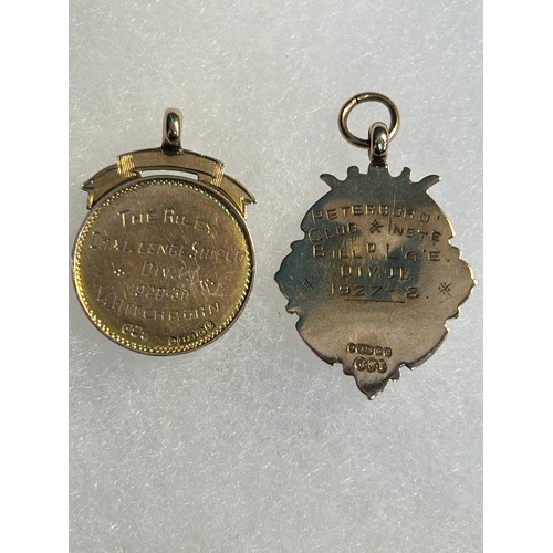 26 - Two 9ct gold snooker fob medals, Birm 1927 