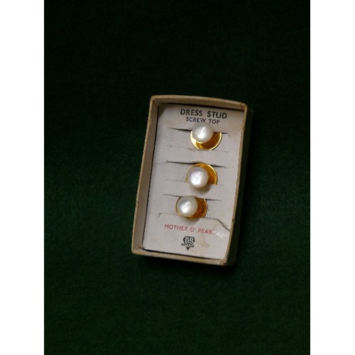 38C - Set of three 1930's mother of pearl & gold plated dress studs by Lambournes Birmingham