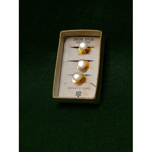 38C - Set of three 1930's mother of pearl & gold plated dress studs by Lambournes Birmingham