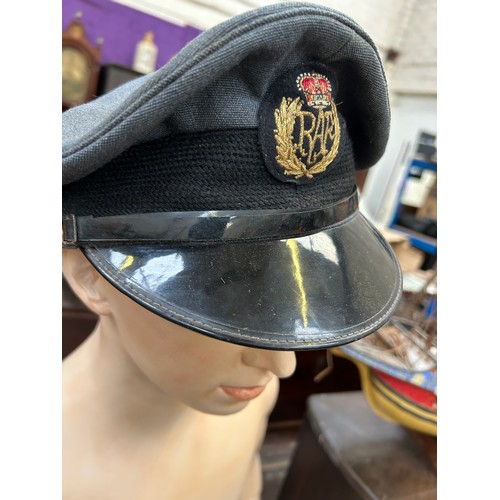 44 - Vintage RAF military peaked cap with RAF badge, size 59 over 7 3/8