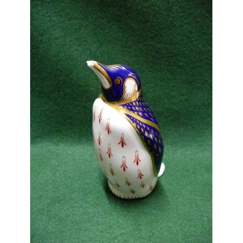 18A - ROYAL CROWN DERBY  PENGUIN GOLD BUTTON 5 1/2 INCHES TALL (CHIP BEAK)