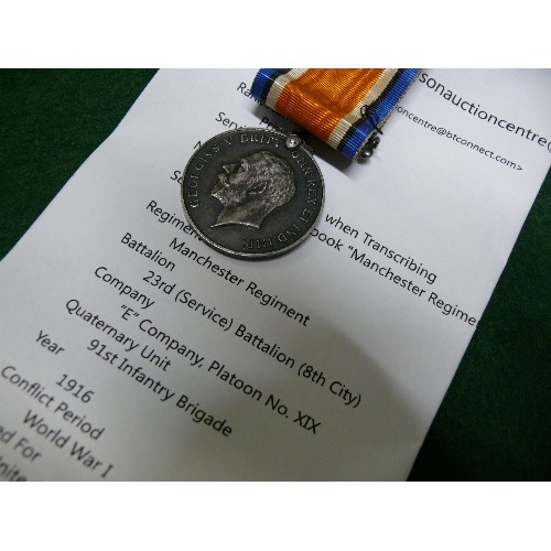 40C - WWI BRITISH ARMY 1914 1918 MEDAL ISSUED TO 22852  Pte; M. BUCKLEY MANCHESTER RIFLES