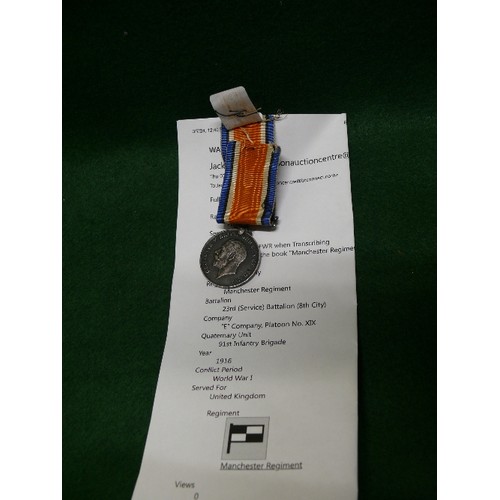 40C - WWI BRITISH ARMY 1914 1918 MEDAL ISSUED TO 22852  Pte; M. BUCKLEY MANCHESTER RIFLES