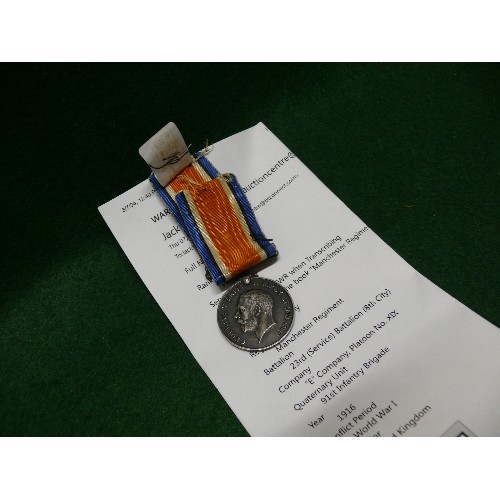 40C - WWI BRITISH ARMY 1914 1918 MEDAL ISSUED TO 22852  Pte; M. BUCKLEY MANCHESTER RIFLES