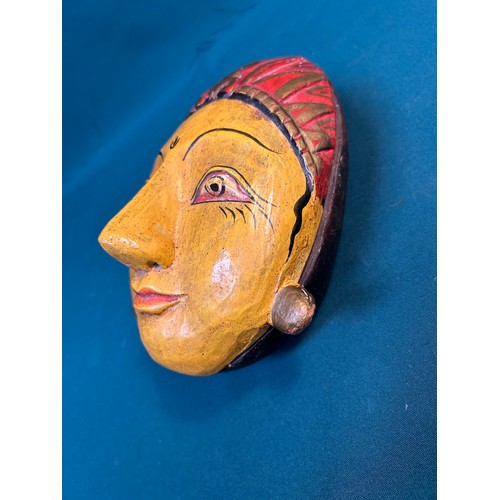 131C - Carved wood & painted Indonesian mask box -Topeng dance mask