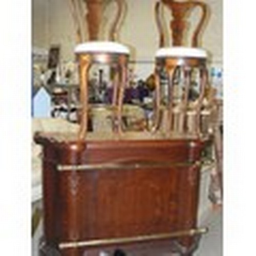 343 - STUNNING HOME BAR WITH MARBLE TOP, HARDWOOD, MAHOGANY STYLE TWO BRASS RAILS (LOWER AND UPPER), CURVE... 