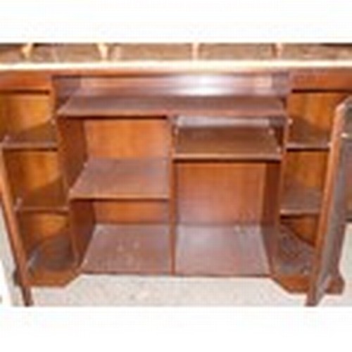 343 - STUNNING HOME BAR WITH MARBLE TOP, HARDWOOD, MAHOGANY STYLE TWO BRASS RAILS (LOWER AND UPPER), CURVE... 