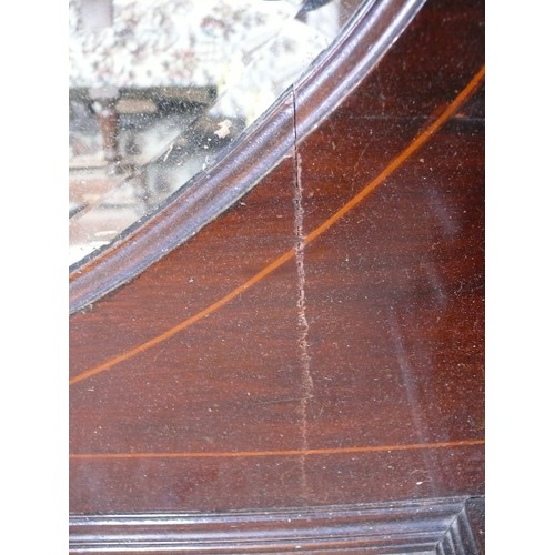 402A - Edwardian mahogany overmantle mirror with shelf & satinwood inlay.  Width 111.5cm, depth 19.5cm and ... 