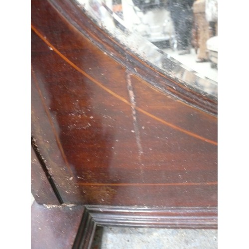 402A - Edwardian mahogany overmantle mirror with shelf & satinwood inlay.  Width 111.5cm, depth 19.5cm and ... 