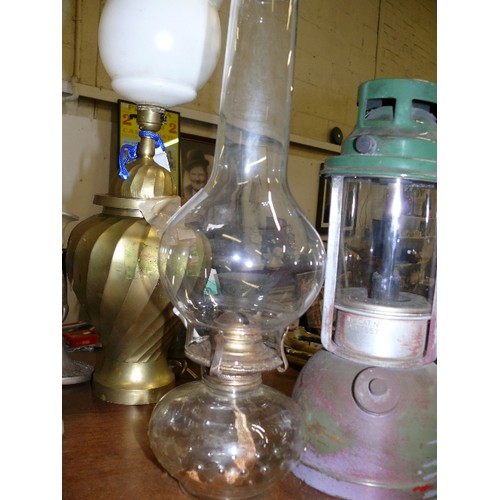 246 - GLASS BASE PARAFFIN LAMP WITH FUNNEL.