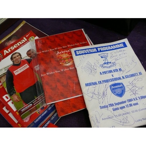 87 - ARSENAL COLLECTION - CUFFLINKS, ARSENAL-NEWCASTLE TICKET, HAT SCARF, 2 PRINTS, MAGAZINES AND PROGRAM... 