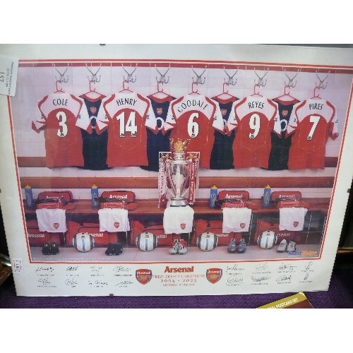 87 - ARSENAL COLLECTION - CUFFLINKS, ARSENAL-NEWCASTLE TICKET, HAT SCARF, 2 PRINTS, MAGAZINES AND PROGRAM... 