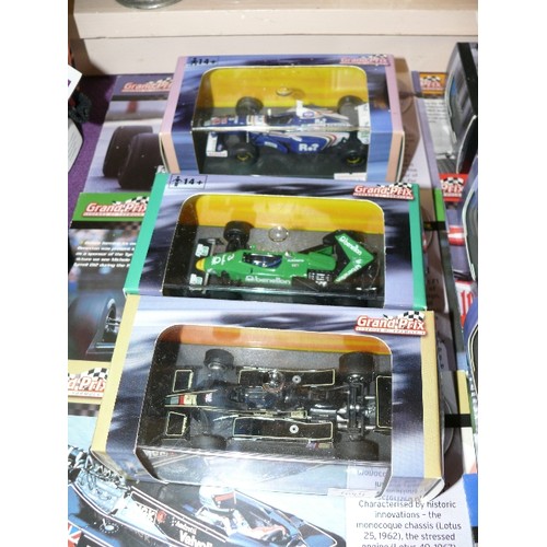 66 - 10 BOXED GRAND PRIX RACING CAR MODELS BY ATLAS EDITIONS WITH INFORMATION CARDS