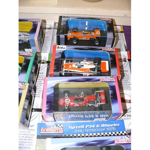 66 - 10 BOXED GRAND PRIX RACING CAR MODELS BY ATLAS EDITIONS WITH INFORMATION CARDS