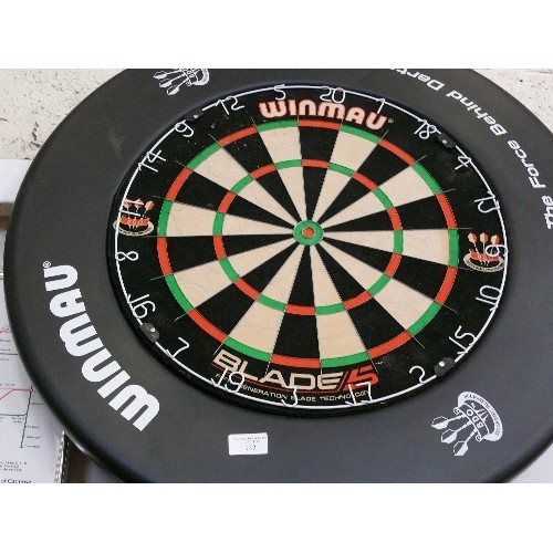 132 - A WINMAU BLADE 5 DARTBOARD WITH PRACTICE RING