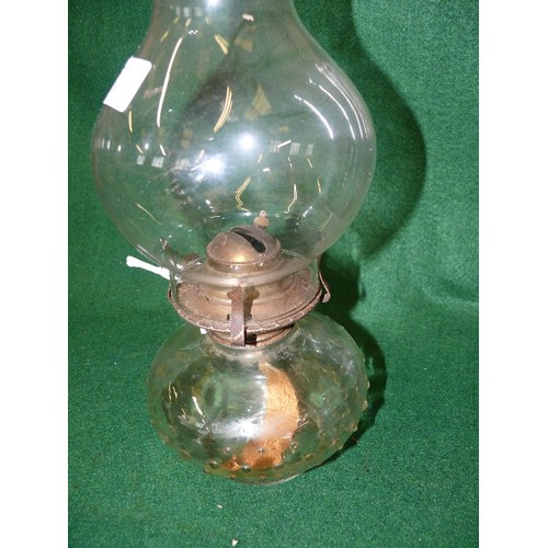 246 - GLASS BASE PARAFFIN LAMP WITH FUNNEL.