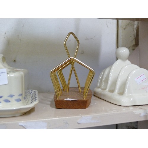 146 - DECORATIVE ROYAL WINTON CHEESE DISH AND BUTTER DISH PLUS A CERAMIC TOAST RACK AND A FURTHER METAL TO... 