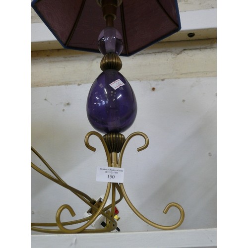 150 - A LOVELY PURPLE GLASS LAMP WITH METAL LEGS