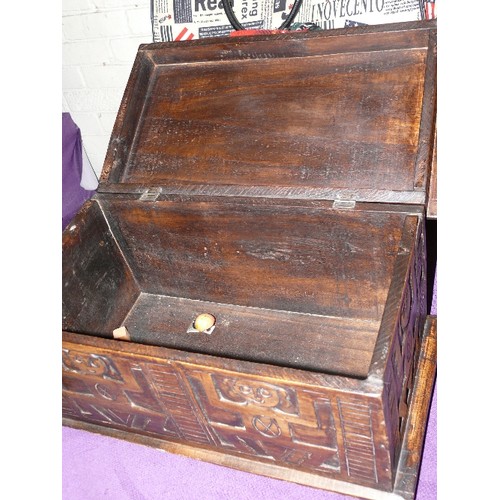 183 - A DECORATIVE CARVED WOODEN CHEST