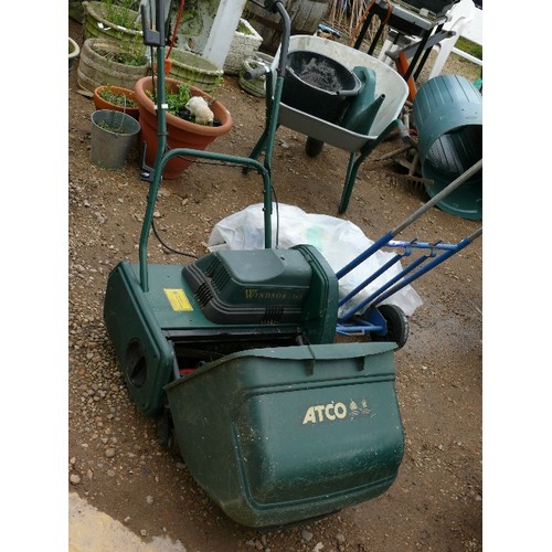 354 - ELECTRIC CYLINDER LAWNMOWER ATCO WINDSOR 14S WITH SCARRIFIER ATTACHMENT