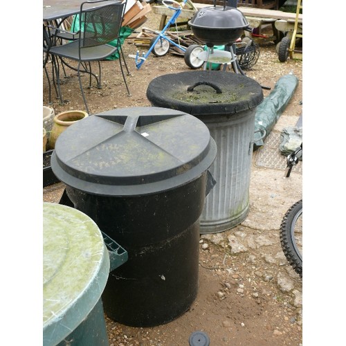 326 - THREE DUSTBINS WITH VARIOUS CONTENTS