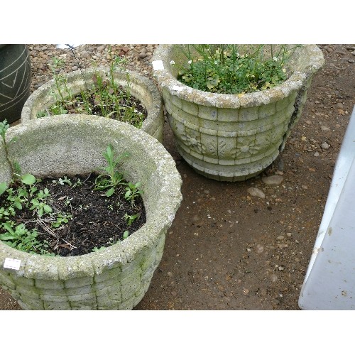 350 - THREE CONCRETE PLANTERS 1 A/F