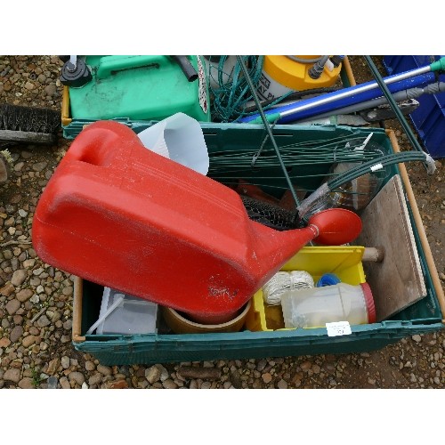 379 - TWO TRAYS OF MIXED ITEMS INCLUDING SPRAYER, FUNNEL, PETROL CAN ETC TRAYS NOT INCLUDED.