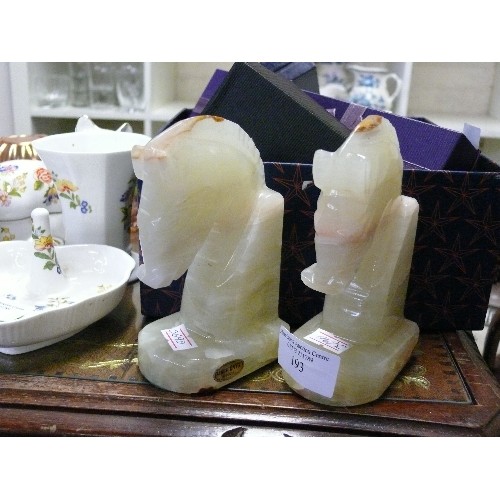 193 - A PAIR OF ONYX HORSE HEAD FIGURES