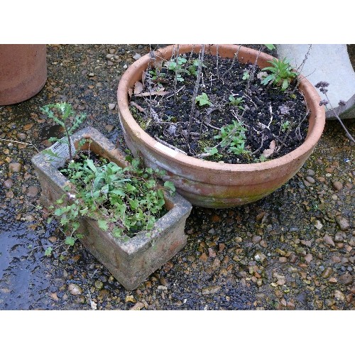 372 - A TERRACOTTA BOWL AND A SMALL OBLONG PLANTER