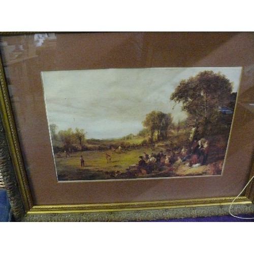 174 - THREE FRAMED AND GLAZED PRINTS OF VILLAGE CRICKET MATCHES (ONE FRAME HAS COME APART BUT ALL PIECES A... 