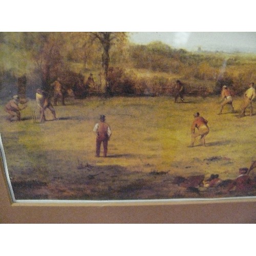 174 - THREE FRAMED AND GLAZED PRINTS OF VILLAGE CRICKET MATCHES (ONE FRAME HAS COME APART BUT ALL PIECES A... 