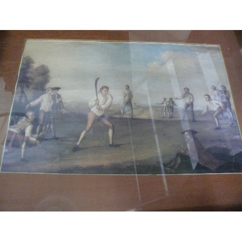 174 - THREE FRAMED AND GLAZED PRINTS OF VILLAGE CRICKET MATCHES (ONE FRAME HAS COME APART BUT ALL PIECES A... 