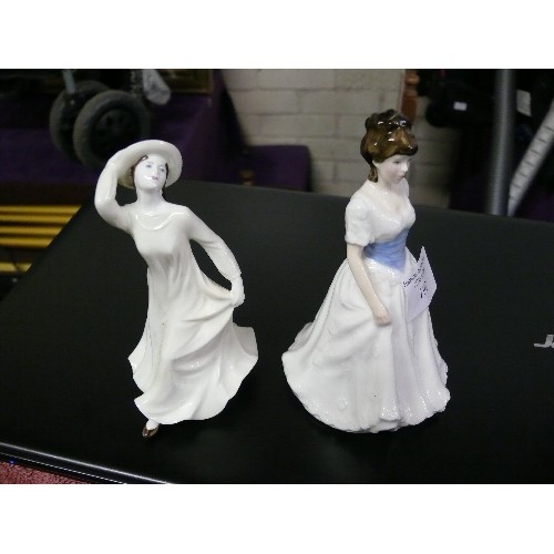 192 - SMALL ROYAL DOULTON LADY FIGURINE 'MELODY' PLUS A SMALL COALPORT LADY FIGURINE.