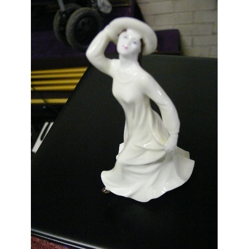 192 - SMALL ROYAL DOULTON LADY FIGURINE 'MELODY' PLUS A SMALL COALPORT LADY FIGURINE.