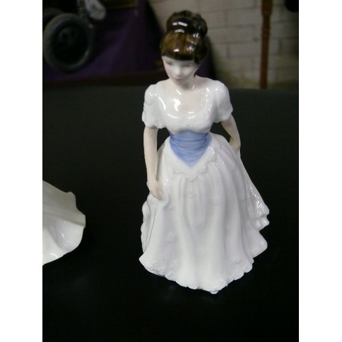 192 - SMALL ROYAL DOULTON LADY FIGURINE 'MELODY' PLUS A SMALL COALPORT LADY FIGURINE.