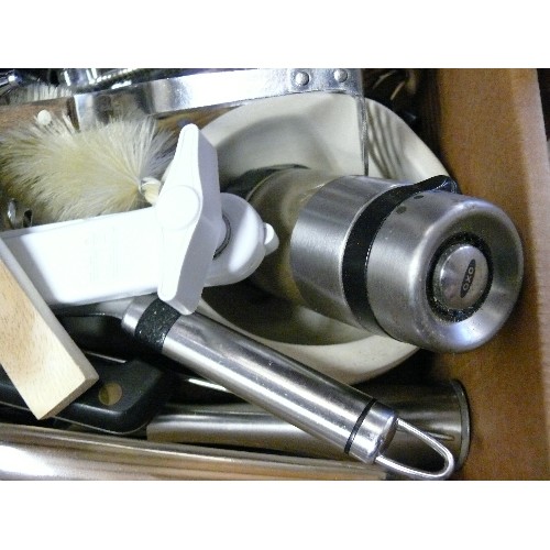 268 - A LARGE BOX OF KITCHEN UTENSILS