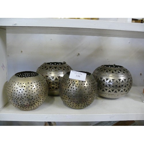 156 - 4 DECORATIVE METAL TEALIGHT HOLDERS