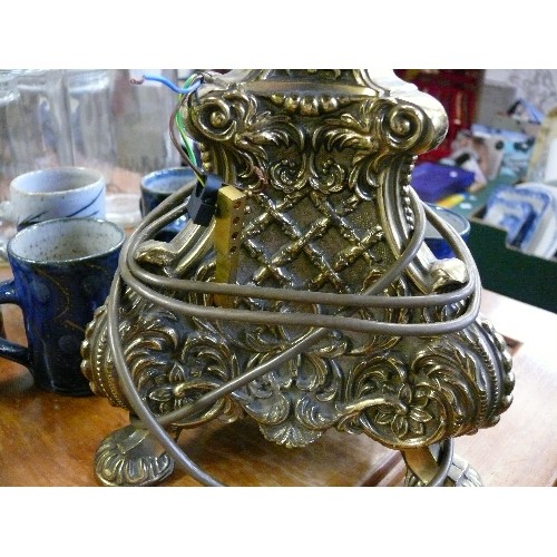 289 - BEAUTIFUL TALL ORNATE BRASS TABLE LAMP BASE, STUNNING.