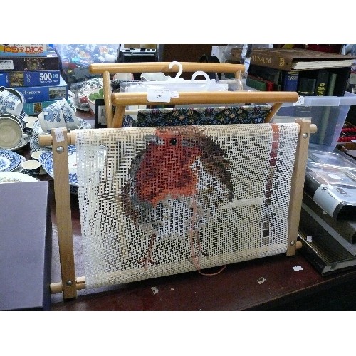 296 - CROSS STITCH KIT AND TAPESTRY KIT,  NEW AND SEALED PLUS STARTED ROBIN TAPESTRY ON A FRAME AND A JOHN... 